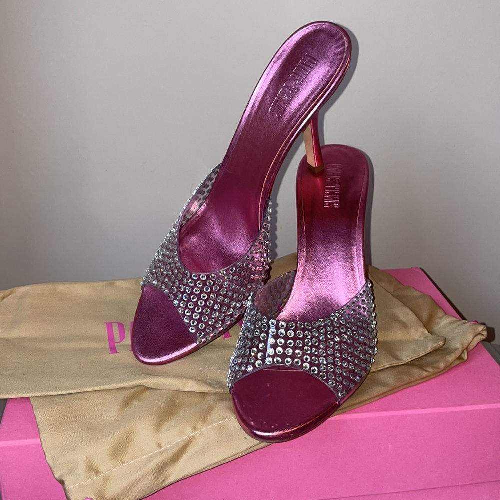 Paris Texas Pink Metallic Crystal Slide Heels